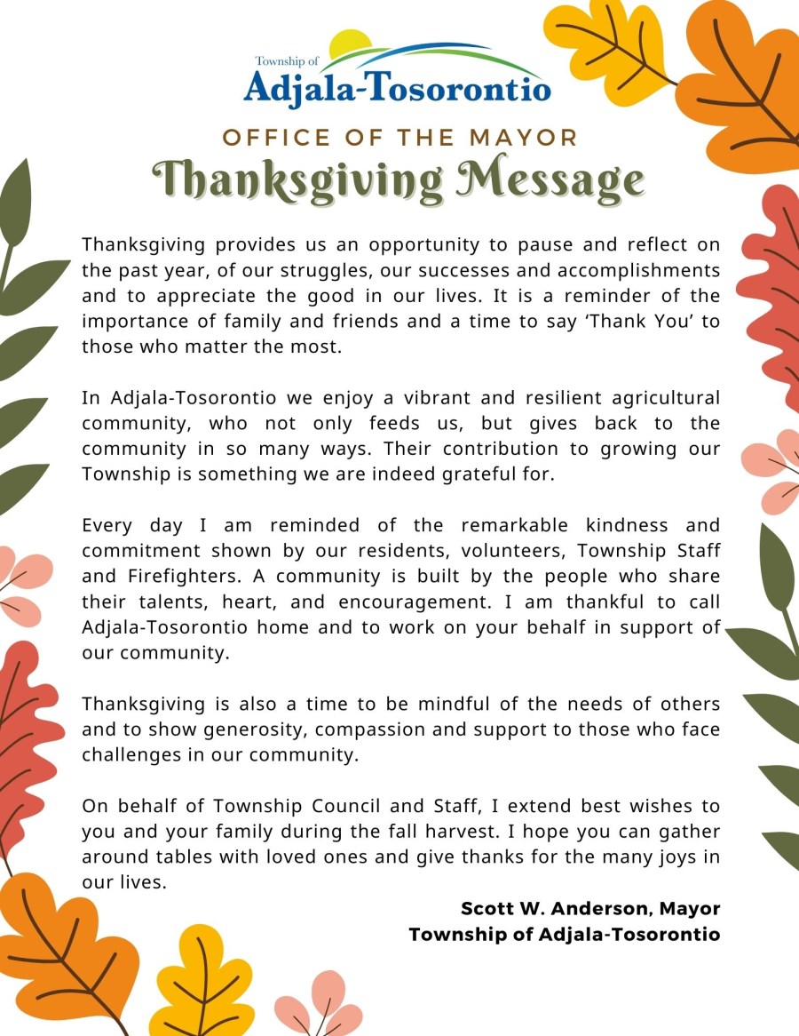 Mayor's Thanksgiving Message 2024 AdjalaTosorontio